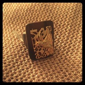 Wood and Gold Hummingbird Ring Size 7